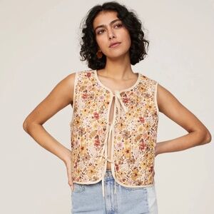 Madewell Tie.Front Vest Top in Flora Field Sand, Size 6, NWT